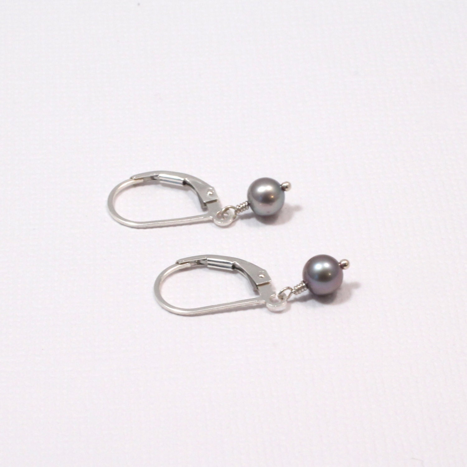 Little Girl Earrings, Lavender Pearl Leverbacks Sterling Silver, Flower Girl Gift