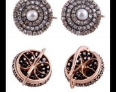 Revived Rococo... Authentic Pair of Early Victorian Era, French ,C.1860s  5.28ct DIAMOND and Pearl Pendent  Dangling EARRINGS