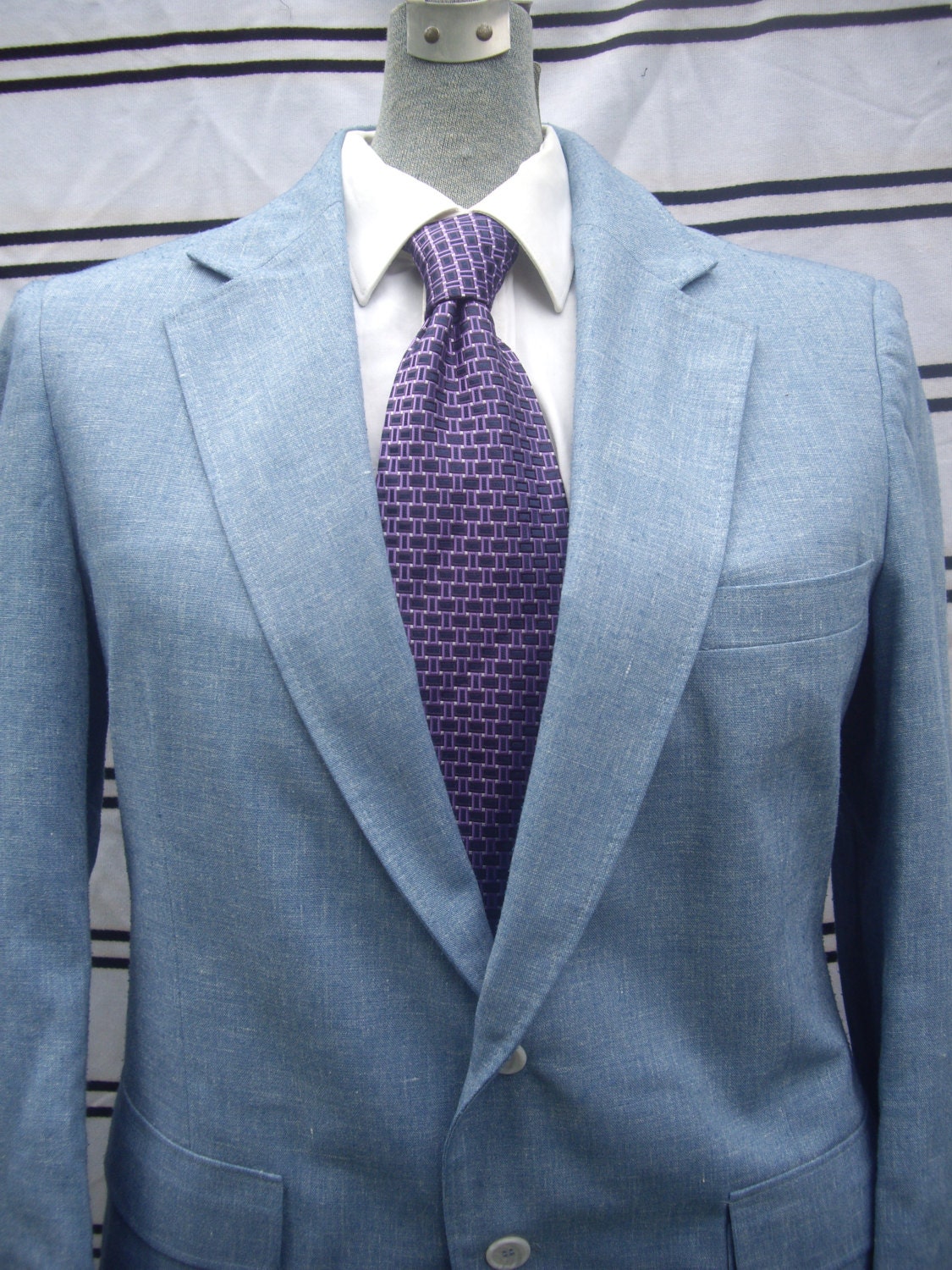 Mens 60s  light blue flecked watercolor  42r light tailoring  b84