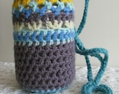 Hanging Jar, vase, crochet covered jar.