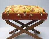 Pet Bed from Vintage 40s Suitcase -Hand-made Wooden Shabby Chic Luggage Stand Style Base - Rust with Golden Orange Floral Pillow