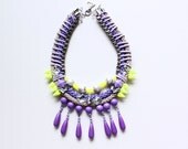 Candytears, pastel neon tribal rope necklace with pearls rhinestones, purple lilac lavender yellow, SS13, quirky, statement necklace, OOAK