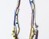 Rockyroad, neon rope long necklace bubblegum with pearls rhinestones studs, multi layer, SS13, boho, quirky, statement necklace, OOAK