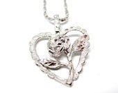 Vintage Heart Necklace Rose in Open Heart Pendant 1960s