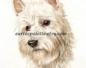 West highland terrier dog painting 5x7 print from original watercolor painting westie pet portrait home decor earthspalette