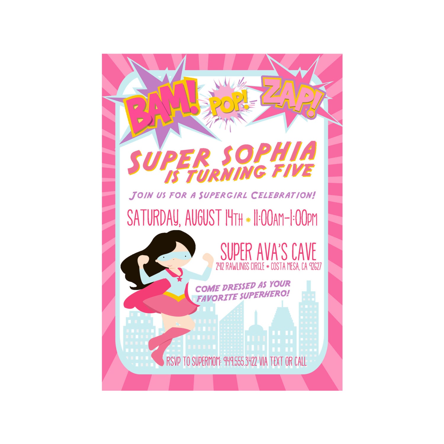 Custom Supergirl Birthday Invite - Superhero Invitation - super hero for girls - Party Supplies