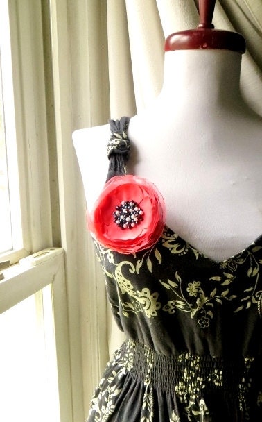 Coral Brooch, Coral Flower Pin, Coral and Navy Blue, Fabric Broach, Coral Fabric Flower, Summer Accessories, Guava Bridesmaid, Pink
