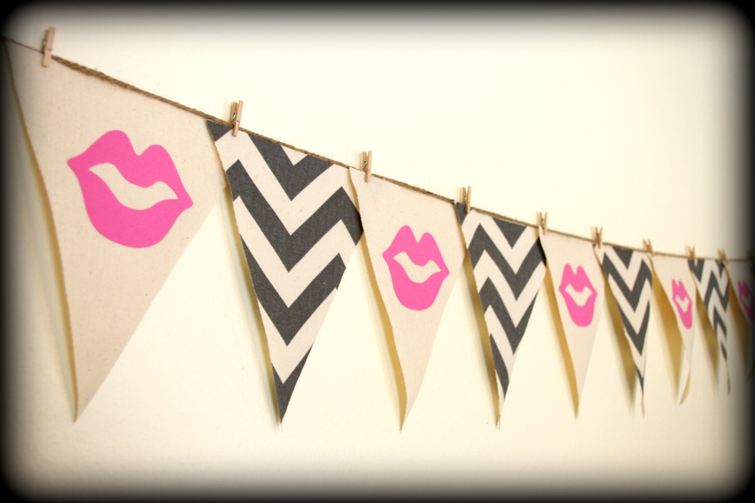 Gray Chevron print Lips Banner - Party Banner - Gray Chevron
