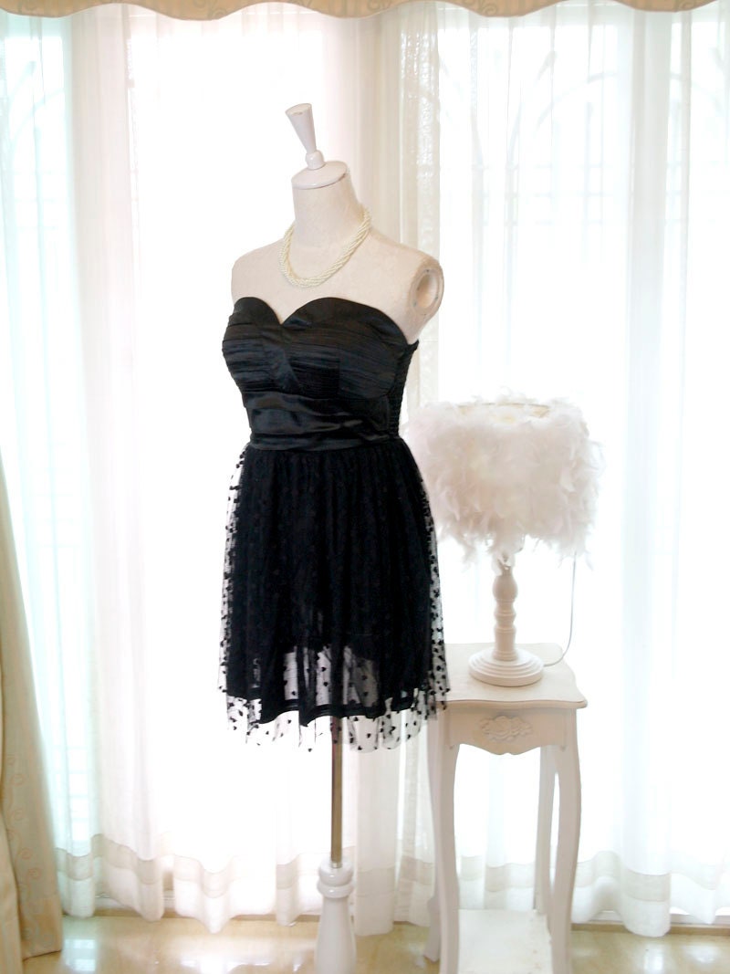 Sweetheart Elegance Cocktail Party Prom Black Heart Tulle Satin Pleated Dress Tutu