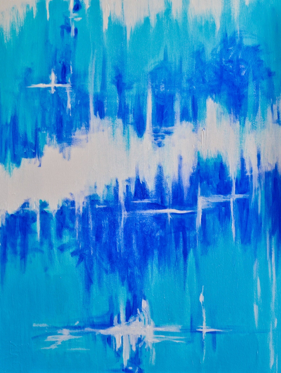 Abstract Painting Water Large Contemporary Art 30 x 40 original acrylic water blue and white Modern Art