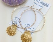 Large Sunrise Shell Casted Hoop Earrings 14kt Gold Filled