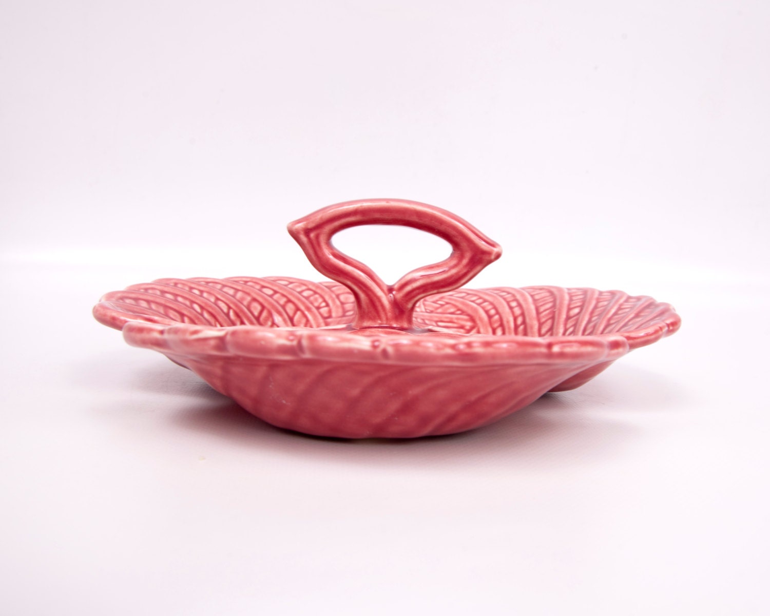 Vintage Pink Divided Tray Ceramic Serving Dish 3 Compartments Platter Relish Bowl Japan