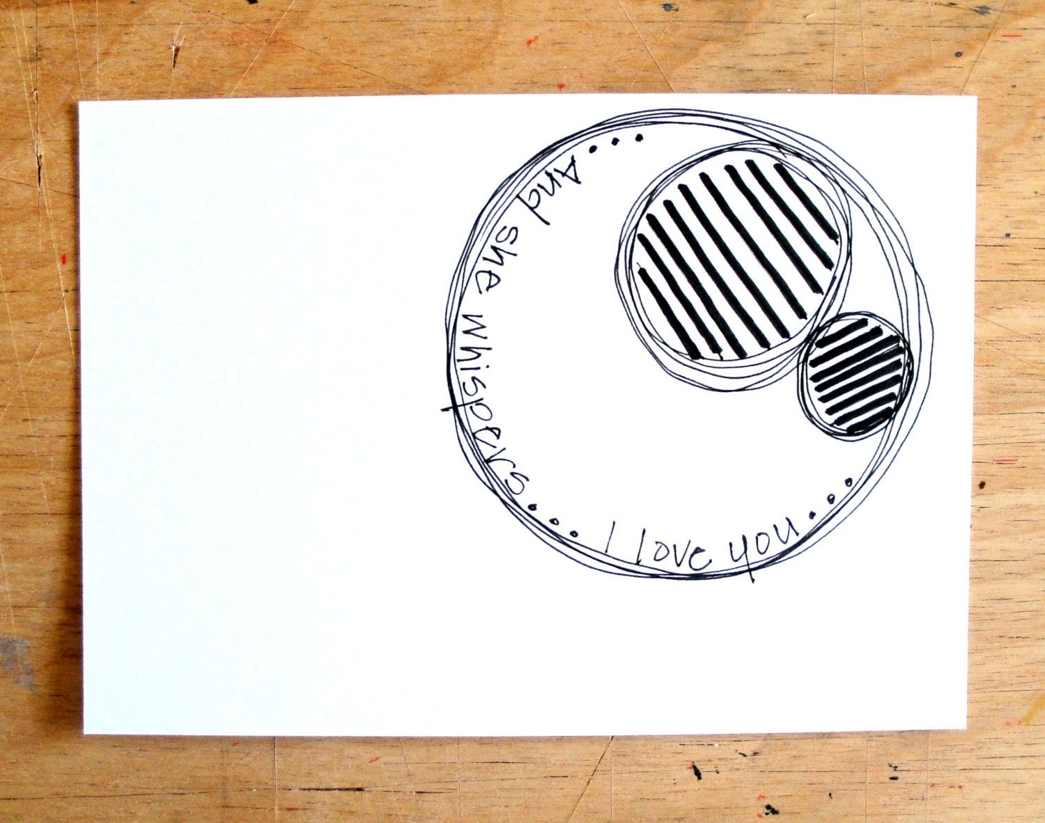 A Mother's Hug in Ink, Original Drawing, Typography Art, 5" x 7", Wall Art, Quotes