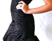 Bustle Bum Vintage Burnout frill Bandeau ruffle frill back Cocktail Dress Black Swirls strapless small prom. 'WA Street Team'