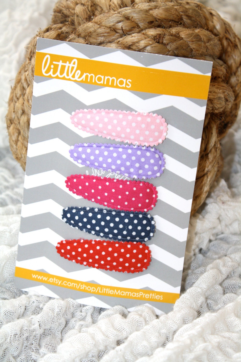 Polka Dot Snap Clips: Pink, Purple, Navy, Red, Hot Pink