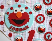 Over 50 Pieces Elmo-Inspired Fondant Party Set - This is a Complete Set of Cake and Cupcake Toppers