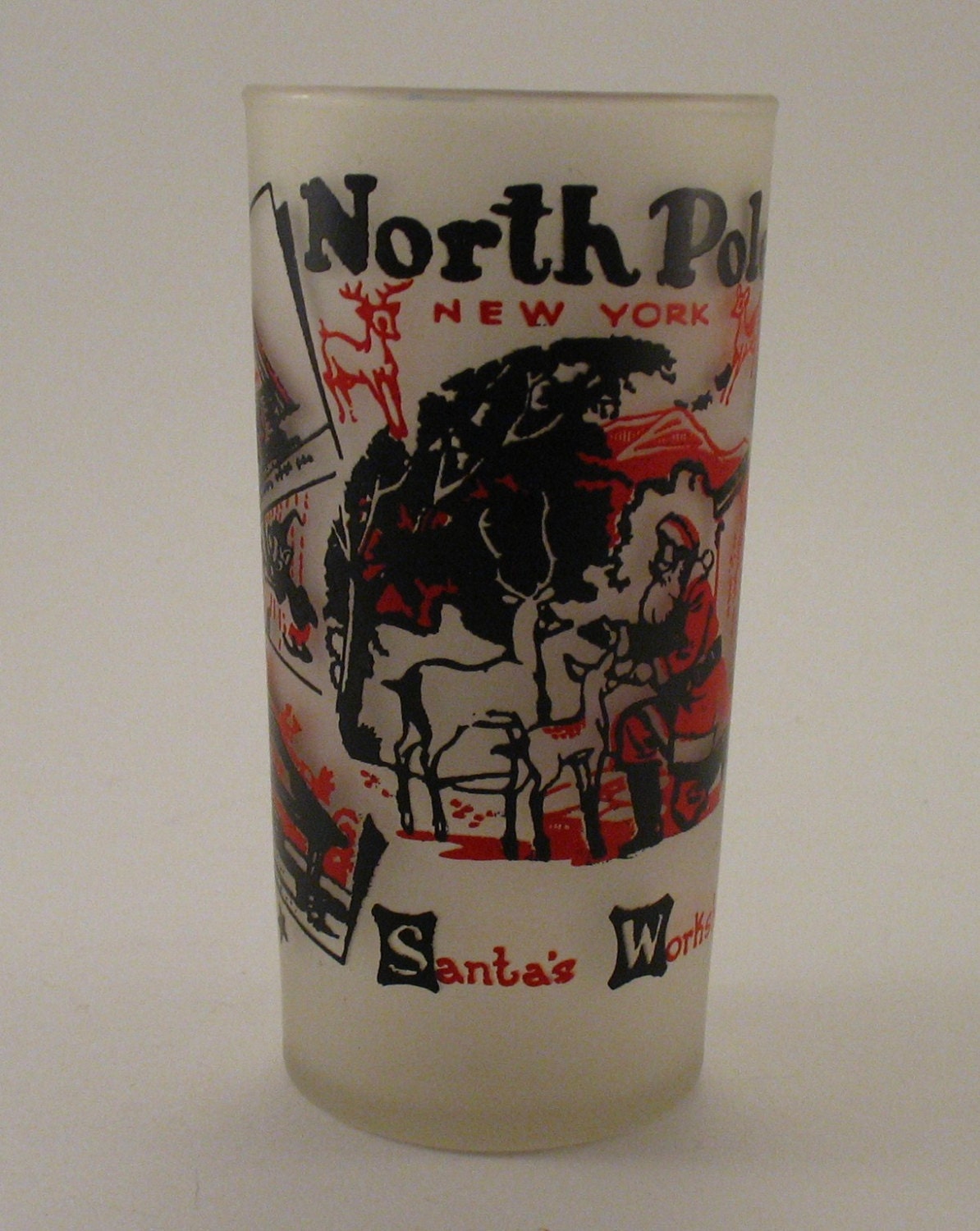 North Pole New York Santa's Workshop Frosted Drinking Glass Tumbler