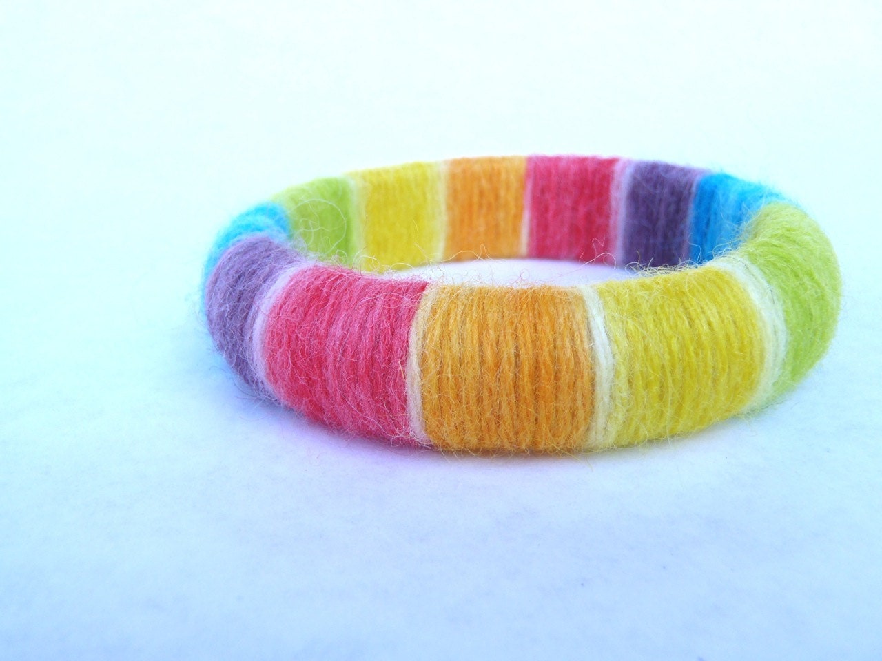 Sale rainbow bangle bracelet, yarn jewelry