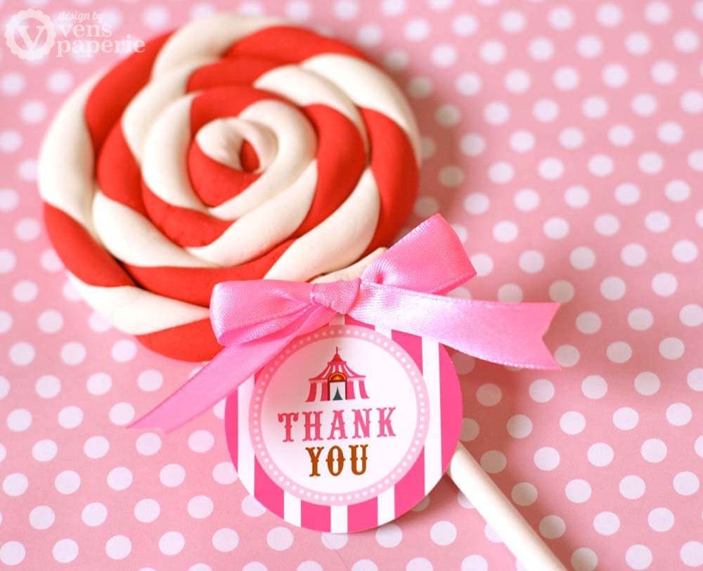 Vintage Pink Carnival Circus Birthday Party - DIY PRINTABLE Favor Tag Thank You Label - Instant Download - PS801CA2h