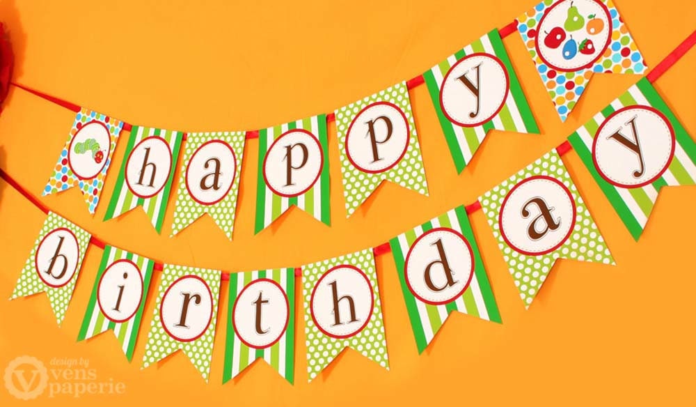 Caterpillar Birthday Party - DIY PRINTABLE Happy Birthday Banner - Instant Download - design by venspaperie - PS820CA1e Il_170x135