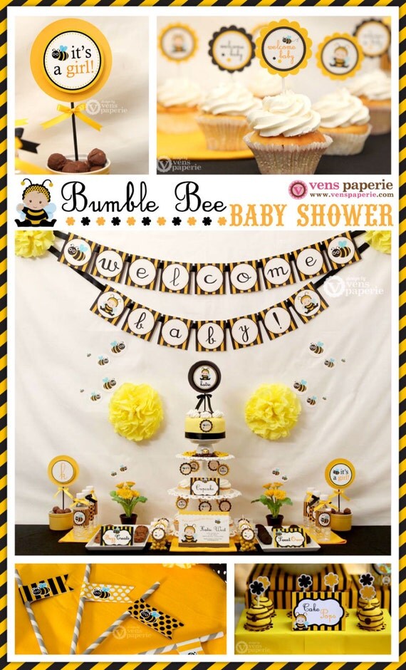 Bumble Bee Baby Shower Package Personalized MINI Collection Set - PRINTABLE DIY - BS816CB1y Il_570xn