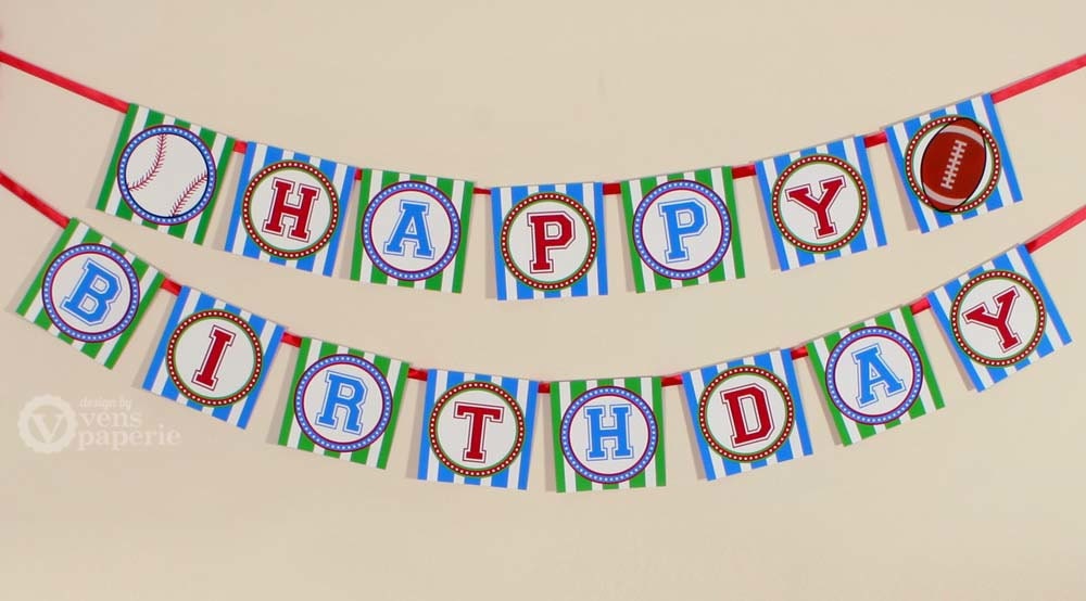 Sport Birthday Party - DIY PRINTABLE Happy Birthday Banner - Instant Download - design by venspaperie - PS821CA1e