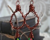 OOAK twig earrings -Twining Vines- copper and Swarovski wire wrapped twig nature earrings