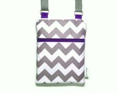 Grey Chevron purple sling purse cross body bag adjustable strap
