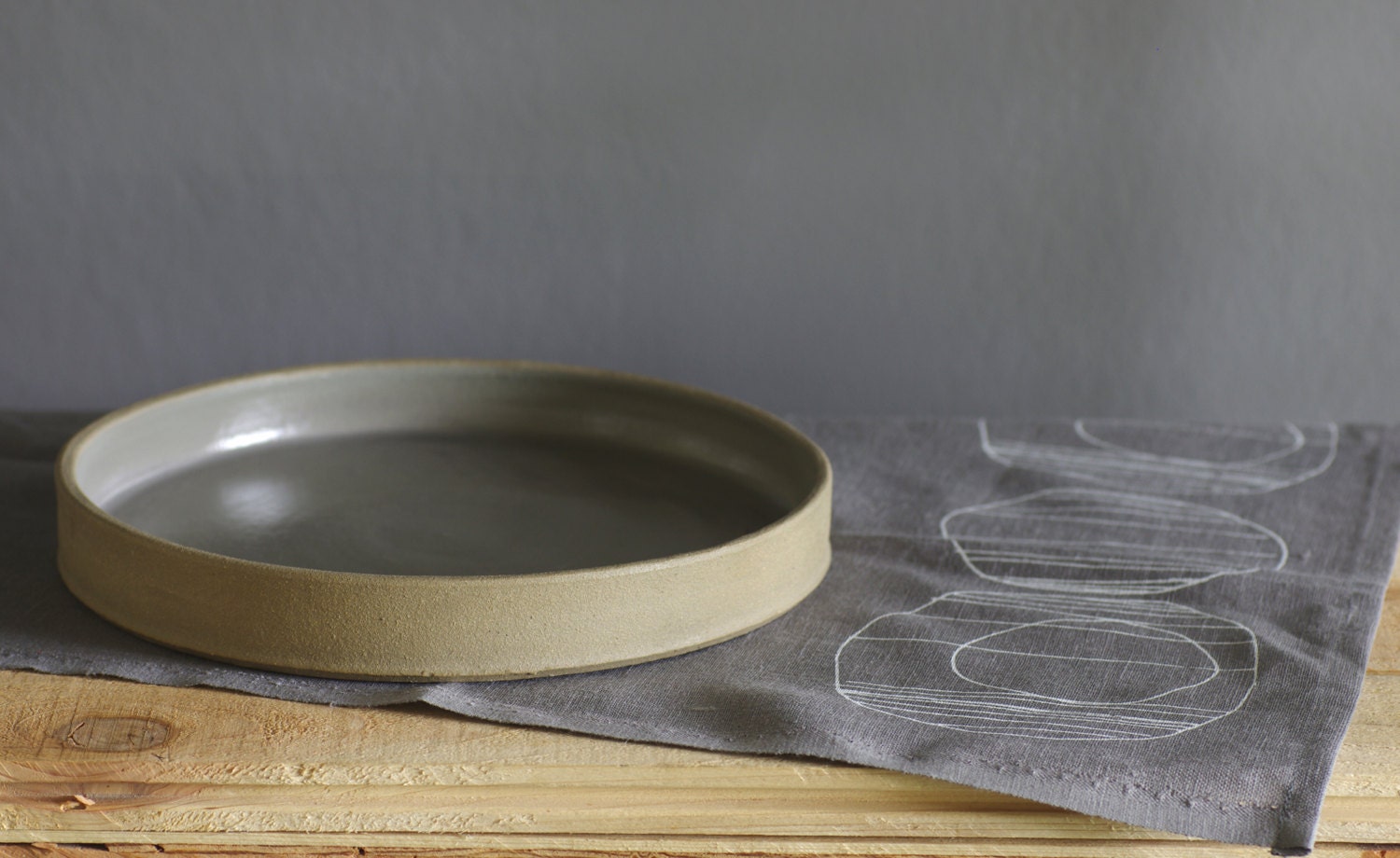 MTO grey stoneware plate or tray . modern pottery serving dish minimal ceramic