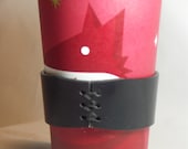 Black Leather Coffee Belt or Cuff.  Eco-friendly, Hand crafted from a recycled belt. Can be worn as jewelry too