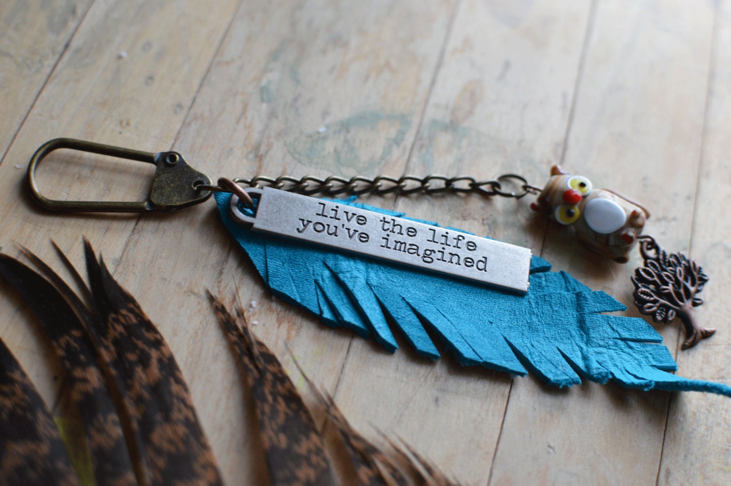 Quote Keychain // Live the Life you've Imagined //Owl