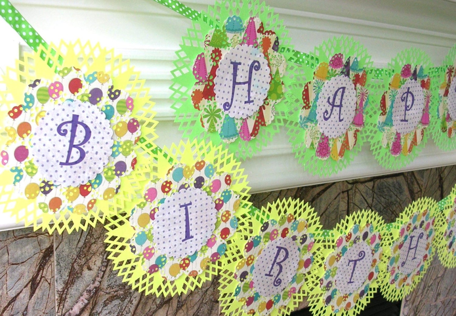 Happy Birthday Banner - Large Border Punched Circles Birthday Party Decoraton