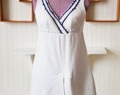 Vintage White Romper / Nautical Onesie Playsuit / Retro Swimsuit