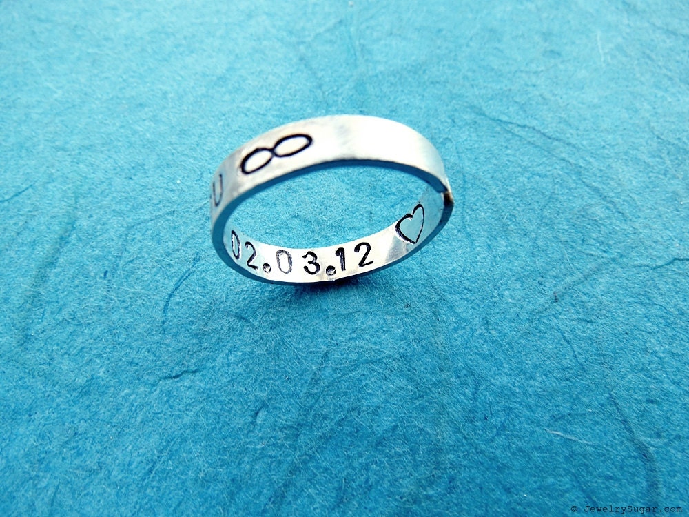ONE .925 Sterling Silver "Hidden Message" Personalized Stamped Stack Ring (Inner & Outer Band)