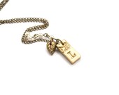 Custom Initial Necklace. Personalized letter. Pearls Beaded Chain and Leaf Charm Necklace. Ivory and Gold Letter Pendant