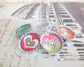 Bottlecap Wine Charms - Multi-Color Leopard/Zebra Valentine's Day Hearts Set of 4