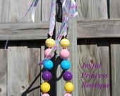 SALE Chicks on Parade Easter Chunky Beaded Necklace Adjustable with Pastel Chick Ribbon Ties