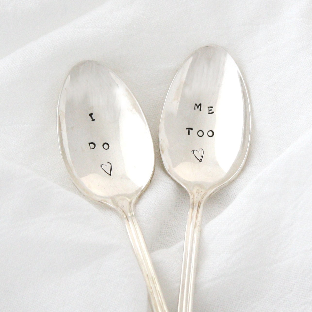 I do, Me Too spoons. Hand stamped (engraved) table setting, summer Southern wedding decor, engagement gift. Iced Tea spoons