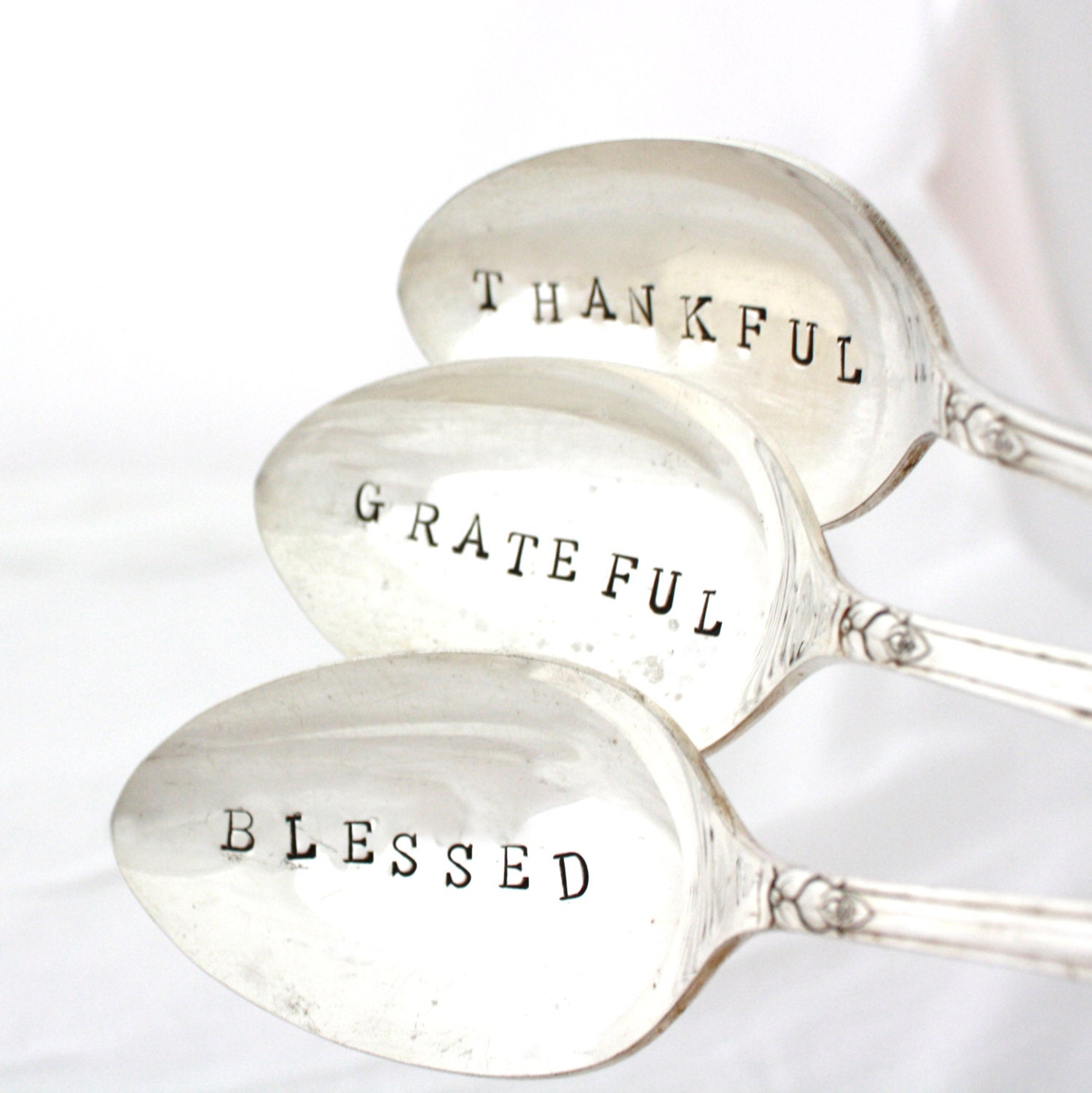 Rustic Serving Spoons, Grateful, Thankful, Blessed. hand stamped serving spoons for holiday table decor or hostess gift idea under 50