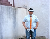 Trendy Knit Tie, Mad Men Skinny Flat End Neck Tie, Men's Orange Hipster Tie, Wedding Menswear