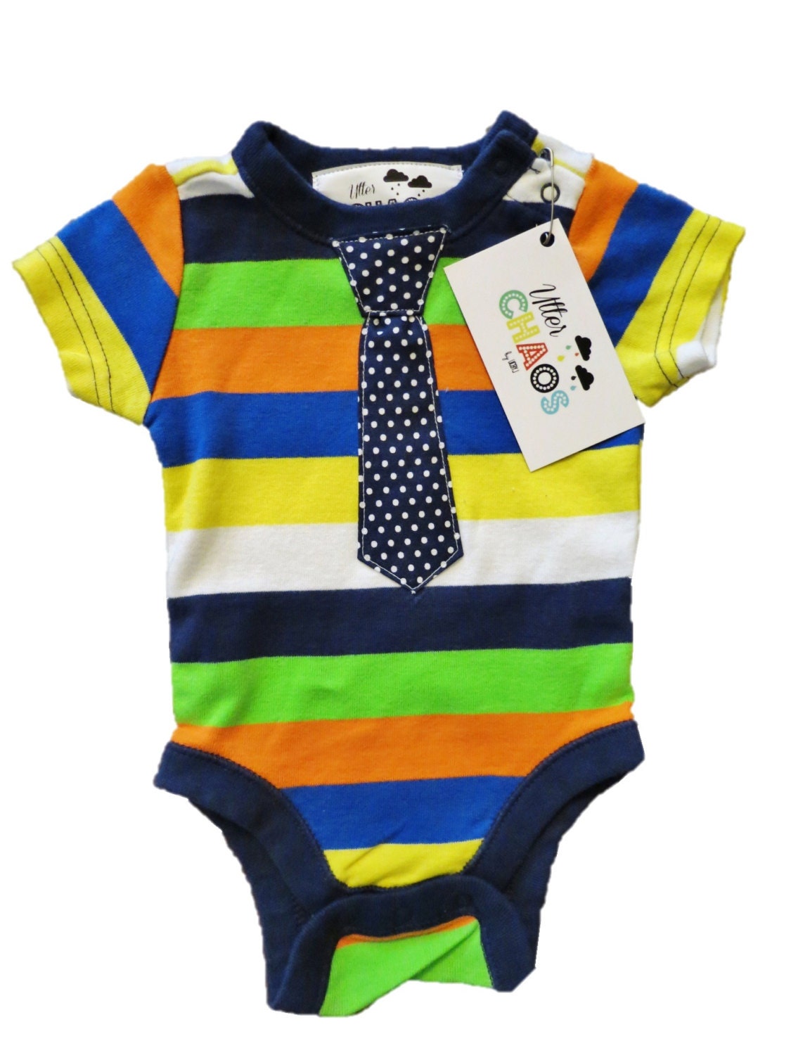 Baby Boy Multi-stripe onesie with dot Tie