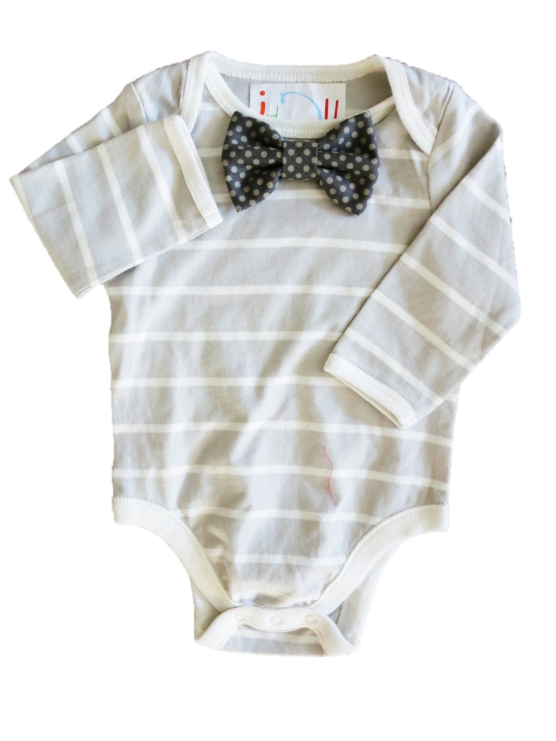 Baby Boy Striped onesie with Gray Dot Bow Tie or Tie