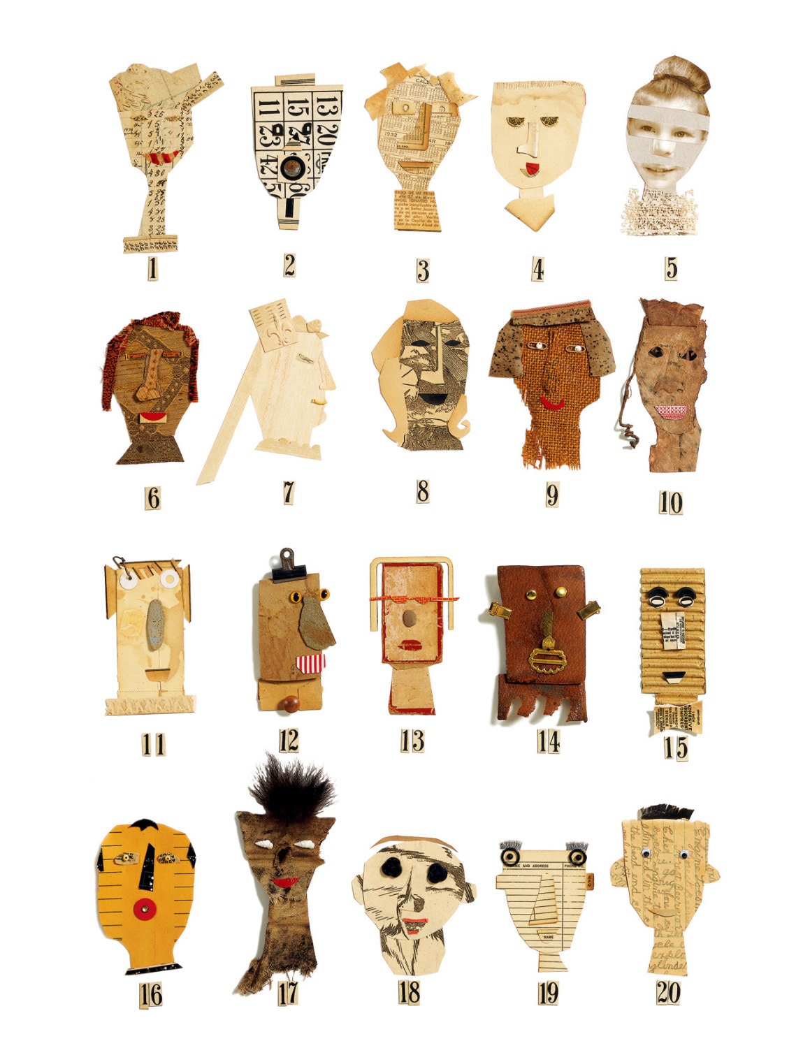 20 faces, portraits, family tree, faces, collage, mixed media
