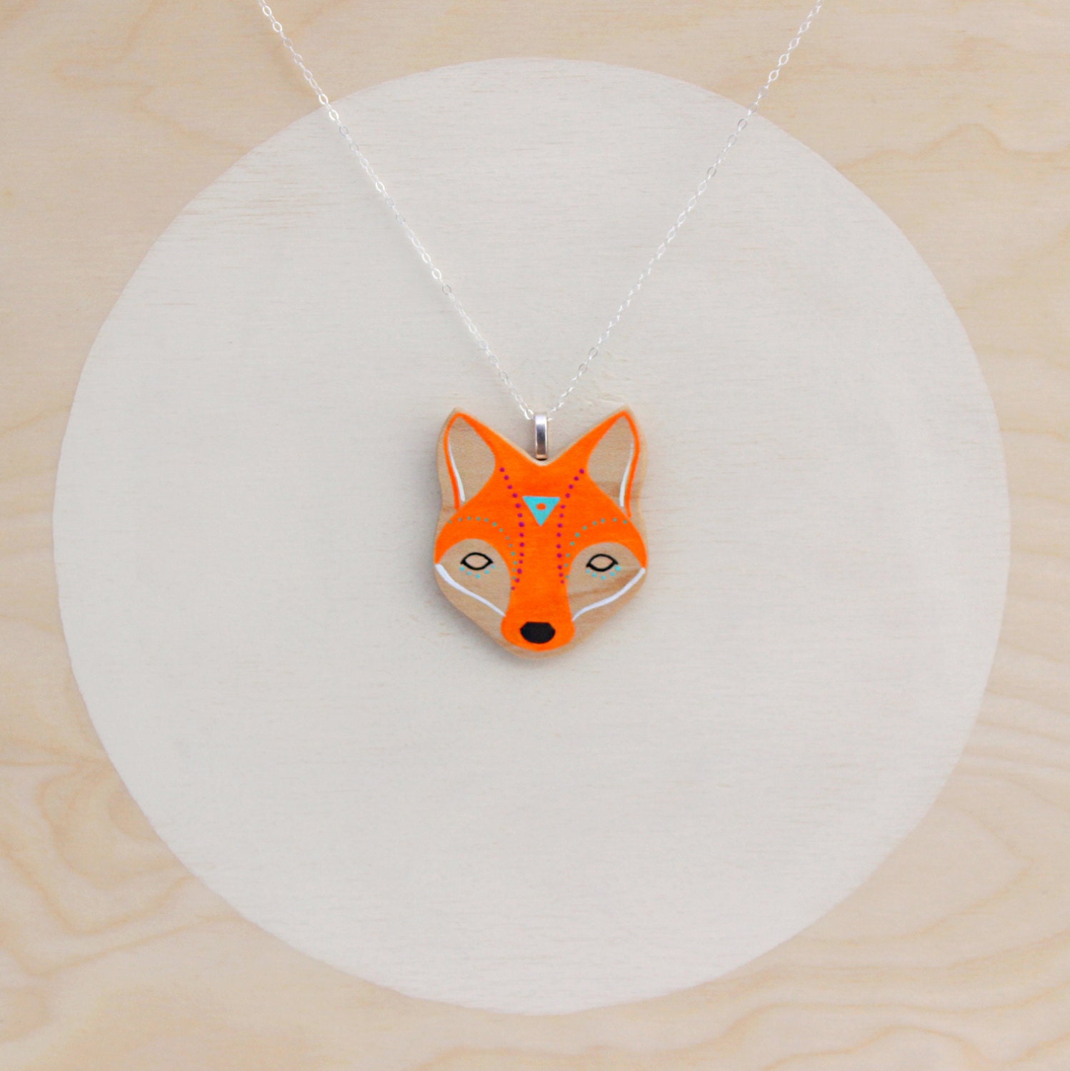 Spirit Fox Necklace - Handpainted Wooden Fox Necklace in Neon Orange, Spirit Animal Totem Collection