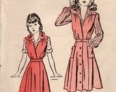 1940s Advance Sewing Pattern WWII Style Jumper Dress Long Sleeve Blouse Flared Skirt Deep V Neck Breast 24