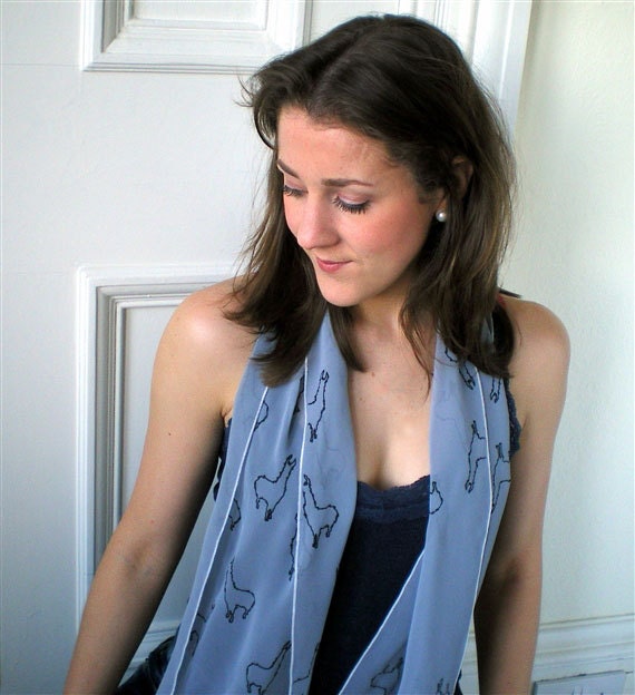 Llama SCARF - Grey or White Chiffon Llama Scarf