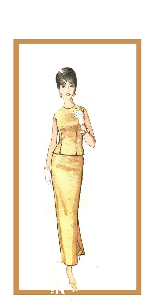Simplicity 5146 Vintage 60s Womens Two Piece Evening Cocktail Dress  - Long Slim Skirt - Sleeveless Option Sewing Pattern Bust 34