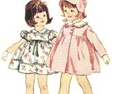 Simplicity 4329 Vintage 60s Toddler Girls Adorable Yoked Coat, Bonnet Hat & Matching Dress Ensemble Detachable Collar Sewing Pattern Size 1