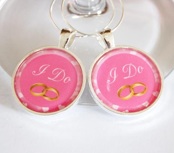 I Do Wine Charms, Wedding Wine Charms, Wine Charms, barware, wedding reception, pink, silver plate, bride groom charms (2291)