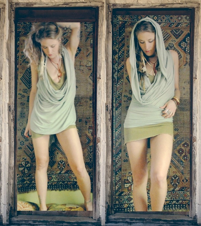 gypsy tudong. hooded cowl tunic. organic bamboo hemp blend. choose your hand dyed color. 'made to order'